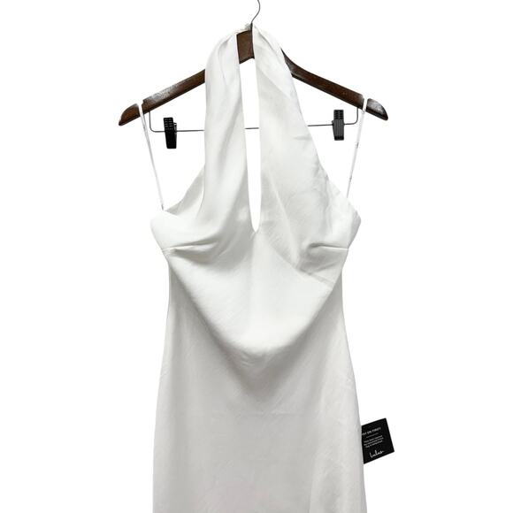 Lulus Beyond Classy White Satin Halter Midi Slip Dress size Small NWT - Picture 4 of 8